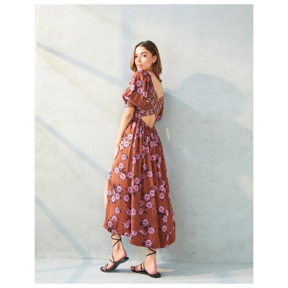 Anthropologie Omika Handmade Midi Blair Dress Puff Poof Sleeve Euro Girl Greece - Picture 4 of 15